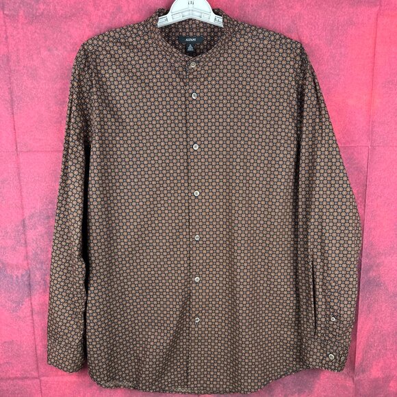 Alfani Other - ALFANI MEN'S BROWN MICRO-PRINT, LONG SLEEVE SHIRT WITH MANDARIN COLLAR SIZE XL
